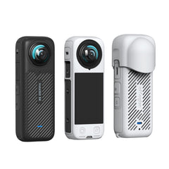 For Insta360 X4 AMagisn Silicone Protective Cover, Body Case + Lens Cover Black, Lens Cover Gray