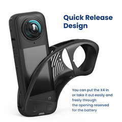 For Insta360 X4 AMagisn Silicone Protective Cover, Body Case + Lens Cover Black, Lens Cover Gray