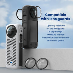 For Insta360 X4 AMagisn Silicone Protective Cover, Body Case + Lens Cover Black, Lens Cover Gray