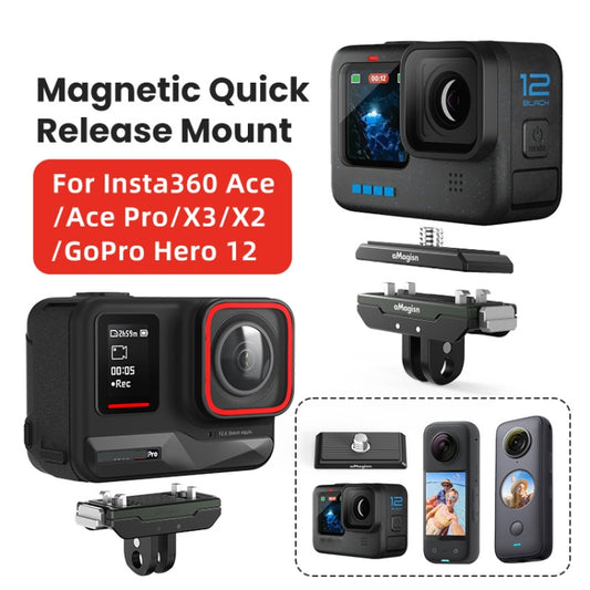AMagisn Metal Magnetic Quick Release + Top Cover, For Insta360 Ace / Ace Pro / X5 / X3 / X2 / GoPro HERO12 Black, Metal+Top Cover