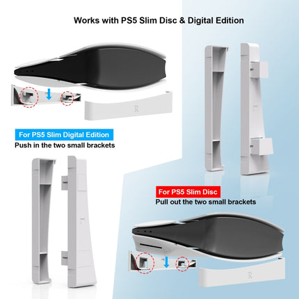 For PS5 Slim JYS-P5189 Console Horizontal Placement Stand Digital / Optical Drive Version Universal Storage Mount, Black, White, Transparent
