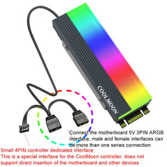 COOLMOON CM-M2A M.2 2280 Solid State Drive Cooler 5V ARGB Hard Drive Heatsink, CM-M2A