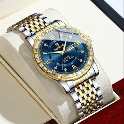 BINBOND B2202 Diamond Dual-calendar Luminous Quartz Watch, Inter-gold-Blue, Inter-gold-Green, Inter-gold-Black, Inter-gold-White, Full-gold-Gold, Full-gold-Black, White Steel-Blue, White Steel-Black, White Steel-White, Black Steel-Black-White Nail