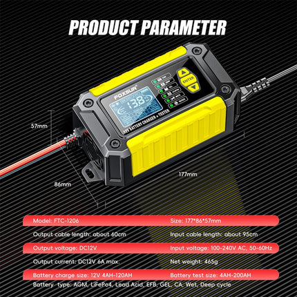FOXSUR Cars Motorcycles 12V Lithium Cattery Charger With Battery Detection, US Plug, EU Plug, UK Plug, AU Plug