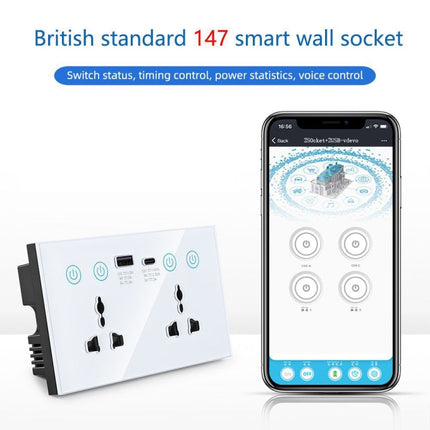 Graffiti Smart Socket With Switch USB+Type-C Dual Port Remote Control Socket, UK Plug, Wifi White, Wifi Black, ZigBee White, ZigBee Black