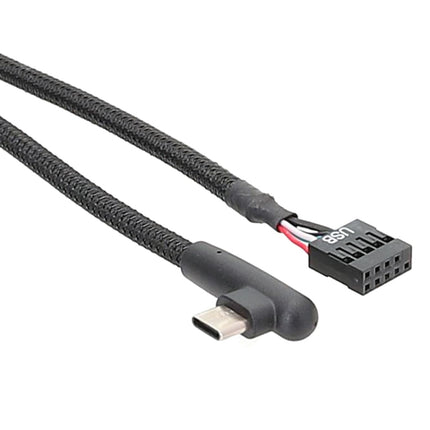 Motherboard USB 9Pin To Type-C Elbow Data Cable Braided Network Cable, 60cm Elbow