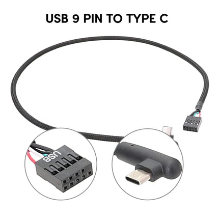 Motherboard USB 9Pin To Type-C Elbow Data Cable Braided Network Cable, 60cm Elbow