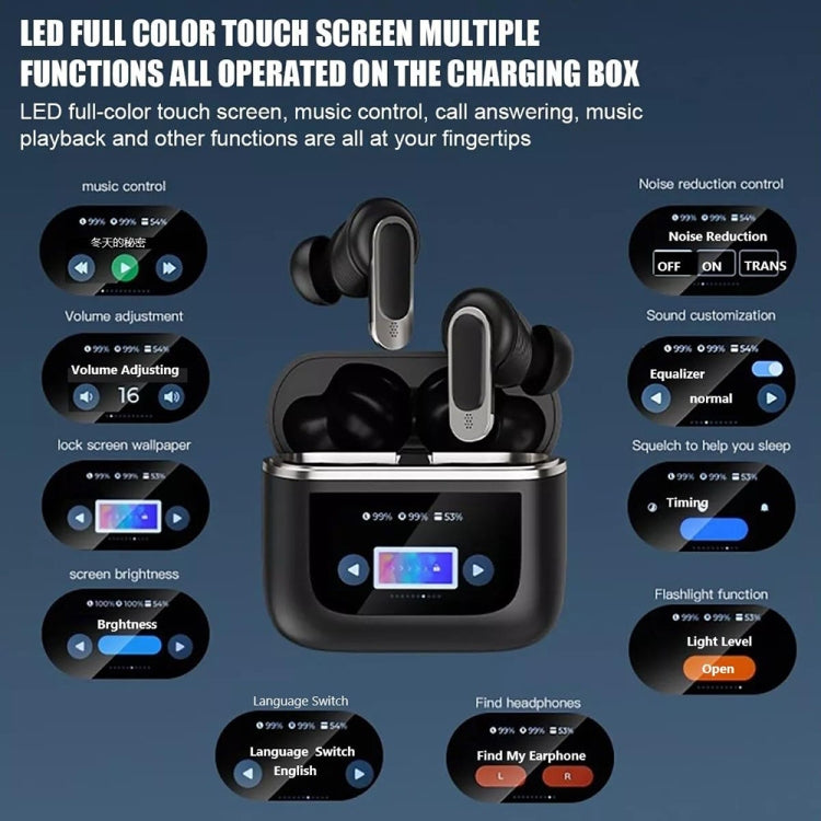 V8 Smart Color Screen Touch ANC Active Noise Reduction Wireless Bluetooth Earphones