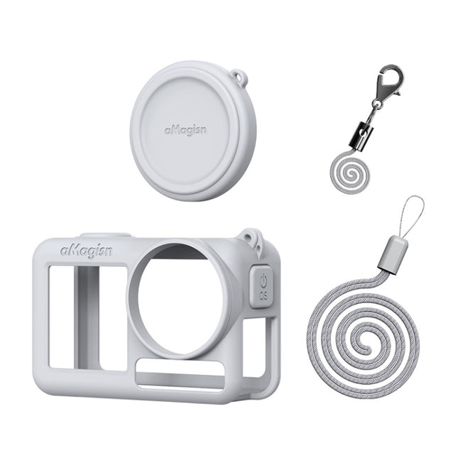 For DJI Osmo Action 5 Pro aMagisn Silicone Protective Case with Lanyard and Lens Cap