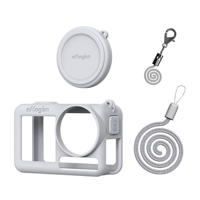 For DJI Osmo Action 5 Pro aMagisn Silicone Protective Case with Lanyard and Lens Cap