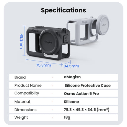 For DJI Osmo Action 5 Pro aMagisn Silicone Protective Case with Lanyard and Lens Cap