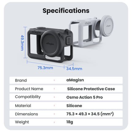 For DJI Osmo Action 5 Pro aMagisn Silicone Protective Case with Lanyard and Lens Cap