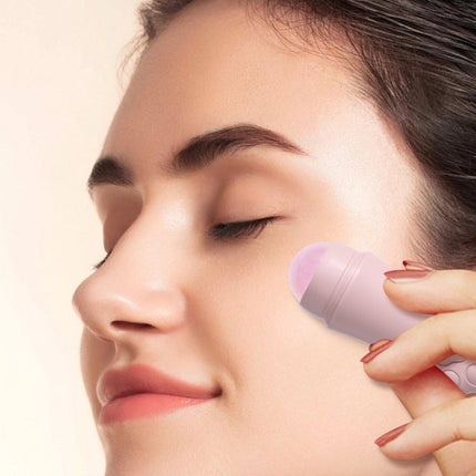 Natural Rose Quartz Face Oil Absorbing Roller Volcanic Stone Facial Skin Repair Cleansing Massager