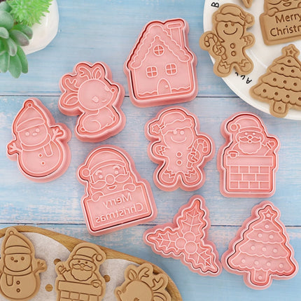 Christmas Biscuit Molds Cartoon 3D Pressing Fondant Cake Cookie Cutting Molds, 8pcs /Set