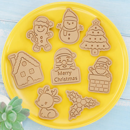 Christmas Biscuit Molds Cartoon 3D Pressing Fondant Cake Cookie Cutting Molds, 8pcs /Set
