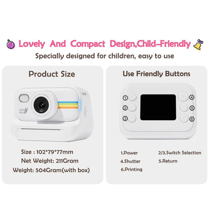 2.0-Inch LED Flash 1080P HD Recording Photo Printing Camera With 3-Rolls Paper, White, White+32G, Black, Black+32G, Purple+32G, Purple