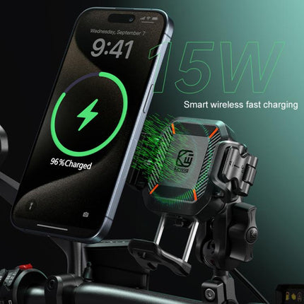 Kewig M33-A5 Outdoor Riding Shock Absorbing Anti-Theft 15W QI Wireless Charger Cell Phone Mounting Bracket, M33-A5