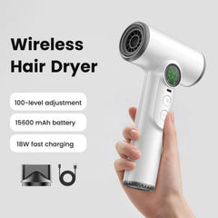 Wireless Hair Dryer With 30,000 RPM High-Speed Motor, 100-Level Adjustable Cool/Warm Air, 15600mAh Long-Lasting Battery
