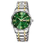 Men Silver Gold Strap Green Dial