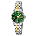 Women Silver Gold Strap Green Dial