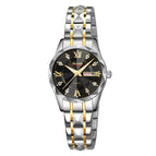 Women Silver Gold Strap Black Dial