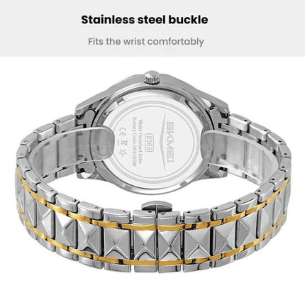 SKMEI Business Casual Watches Diamond Case Luminous Waterproof Quartz Watch, Men Silver Gold Strap Silver Dial, Men Silver Gold Strap Green Dial, Men Silver Gold Strap Black Dial, Men Silver Case Silver Dial, Men Silver Case Gray Dial                  ...