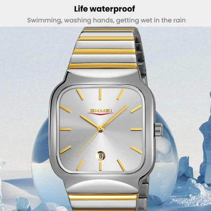 SKMEI 9361 Steel Strap Textured Dial Watch Business Casual Square Quartz Watch