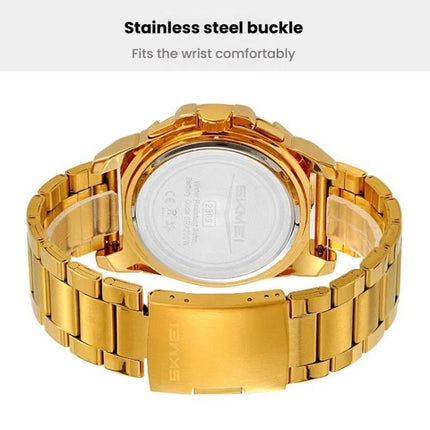 SKMEI 2399 Three-eye Six-pin Steel Band Quartz Watch Men Business Casual Watch