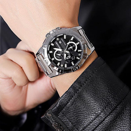 SKMEI 2399 Three-eye Six-pin Steel Band Quartz Watch Men Business Casual Watch