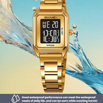 SKMEI 2493 Small Women Electronic Watch Square Steel Strap Watch