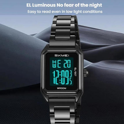 SKMEI 2493 Small Women Electronic Watch Square Steel Strap Watch