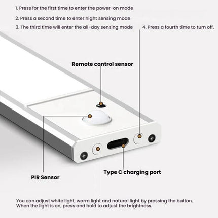 Rechargeable Motion Sensor Light Bar Cabinet Wardrobe Lamp With Remote Control, 20cm Silver, 40cm Silver, 60cm Silver, 80cm Silver, 20cm Black, 40cm Black, 60cm Black, 80cm Black