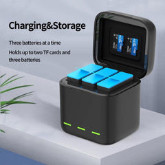 For GoPro HERO13 Black TELESIN 3 Slots Charging Case Compact Storage Box