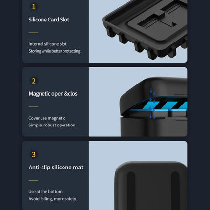 For GoPro HERO13 Black TELESIN 3 Slots Charging Case Compact Storage Box