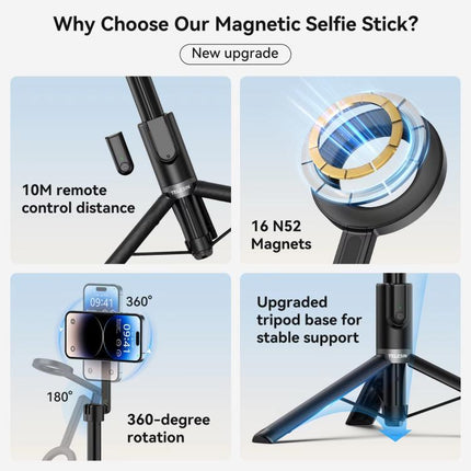 TELESIN 1.3m Magnetic Selfie Stick Tripod Phone Stand for Outdoor Vlog & Live Streaming with Bluetooth Remote
