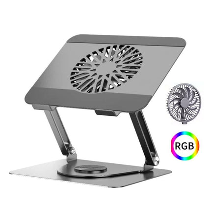 360 Rotating Laptop Stand Foldable Metal Desk Holder For 17.3 Inch Laptops Tablets, Standard Gray, With Magnetic Cooling Fan Gray, With Magnetic Cooling Fan Silver, With RGB Cooling Fan Gray, With RGB Cooling Fan Silver