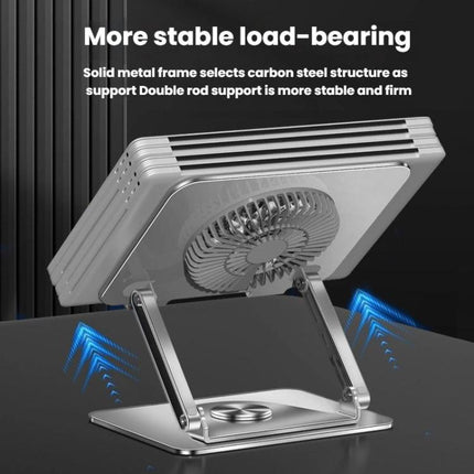 360 Rotating Laptop Stand Foldable Metal Desk Holder For 17.3 Inch Laptops Tablets, Standard Gray, With Magnetic Cooling Fan Gray, With Magnetic Cooling Fan Silver, With RGB Cooling Fan Gray, With RGB Cooling Fan Silver