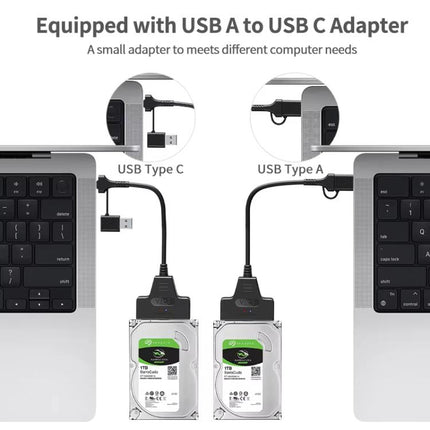 USB 3.0/USB-C to SATA 22-Pin Adapter Cable for 2.5-inch Laptop HDD/SSD, 25cm