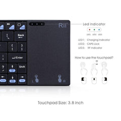 Rii K12+ Office Computer Notebook Silent 2.4GHz Wireless Mini Keyboard