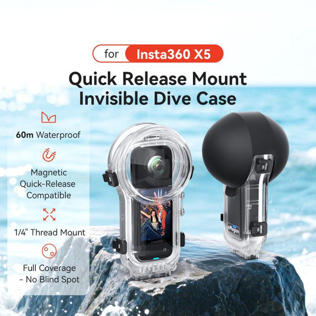 For Insta360 X5 AMagisn 60m/196ft Diving Case Quick-Release Full Invisible Waterproof Underwater Housing
