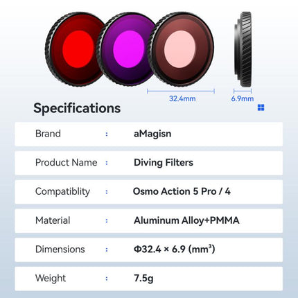 For DJI Osmo Action 5 Pro / Action 4 aMagisn Anti-Fog Dive Filter Lens Seamlessly Adapted To Waterproof Cases