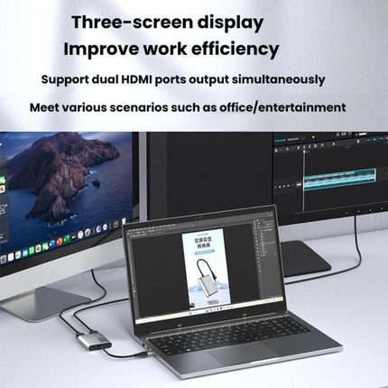 USB3.0+Type-C To Dual HDMI Extender 4K 60HZ Dual Screen Heterodyne HD Video Converter, HD16
