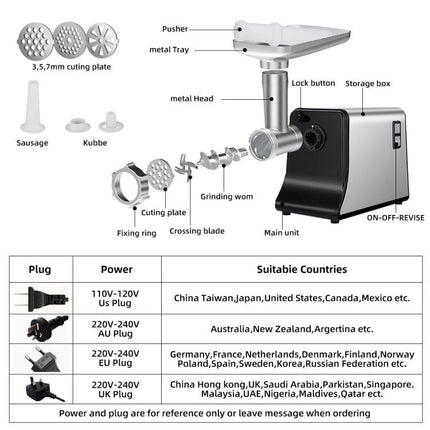 Stainless Steel Electric Meat Grinder Sausage Stuffer Home Use Mincer Machine