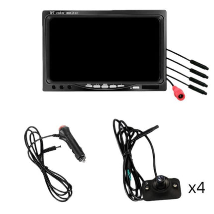 7 inch 4-split Car Display + 4 Light Sensitive 360 Degree Panoramic Reversing Cameras, LED Version, Infrared Version