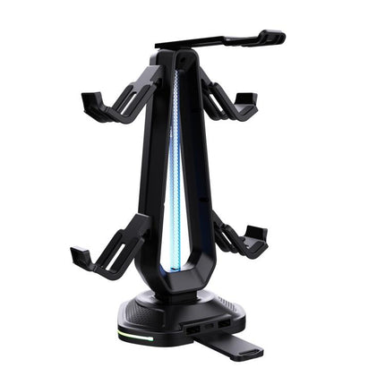 Multi-Function Gaming Stand For Headset & 4 Controllers With Dual USB Charging Ports And RGB Lighting