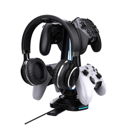Multi-Function Gaming Stand For Headset & 4 Controllers With Dual USB Charging Ports And RGB Lighting