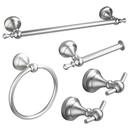 5-in-1 Bathroom Set Aluminum Towel Bar, Towel Ring, Toilet Paper Holder, Robe Hook, Modern Wall-Mounted Hardware Suite