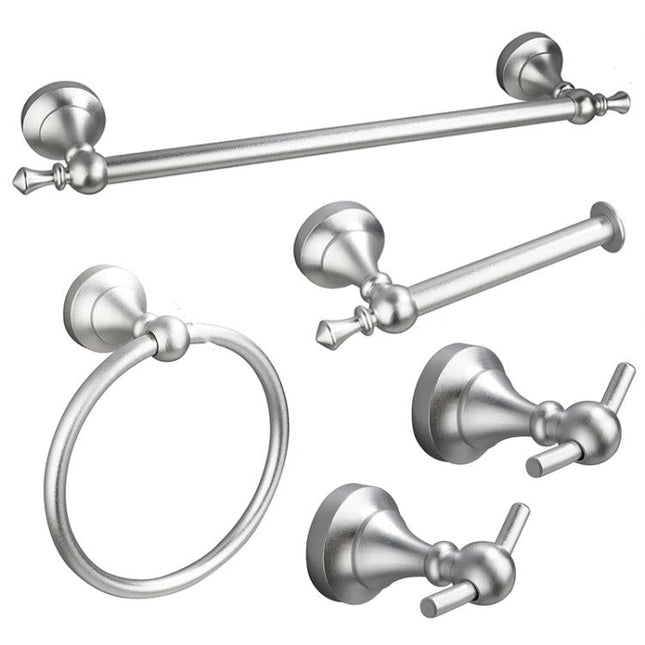 5-in-1 Bathroom Set Aluminum Towel Bar, Towel Ring, Toilet Paper Holder, Robe Hook, Modern Wall-Mounted Hardware Suite