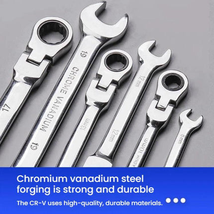 7pcs /Set Dual-Drive Ratchet Wrench 8-19mm Quick-Release Non-Slip Socket Spanner, Fixed Head, Flex Head