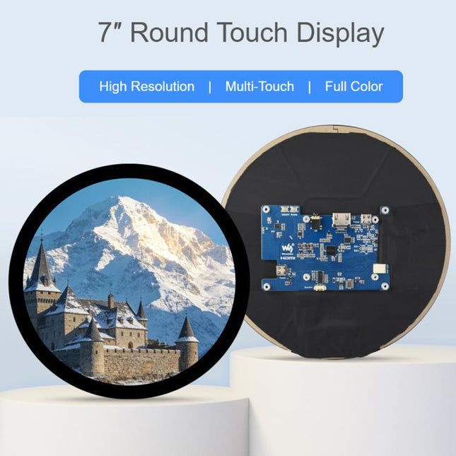 Waveshare 7inch Round HDMI Capacitive Touch Display, 1080x1080 LCD, 10-Point Multi-Touch  For Raspberry Pi Arduino DIY, 7inch 1080x1080 LCD
